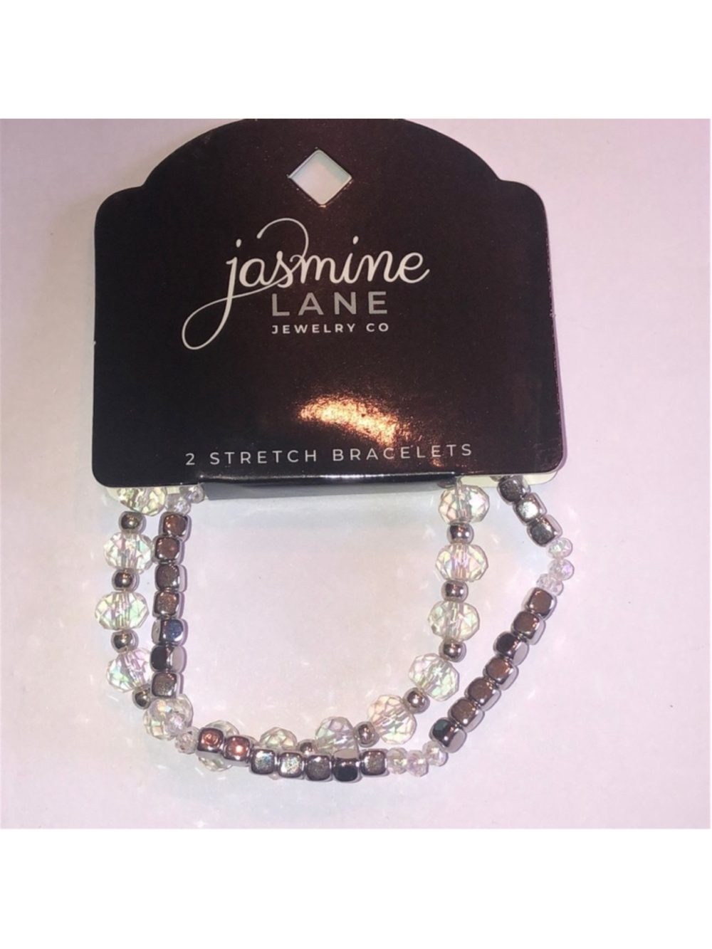 Jasmine Lane Silver Tone Clear AB Beaded Stretch Bracelets
